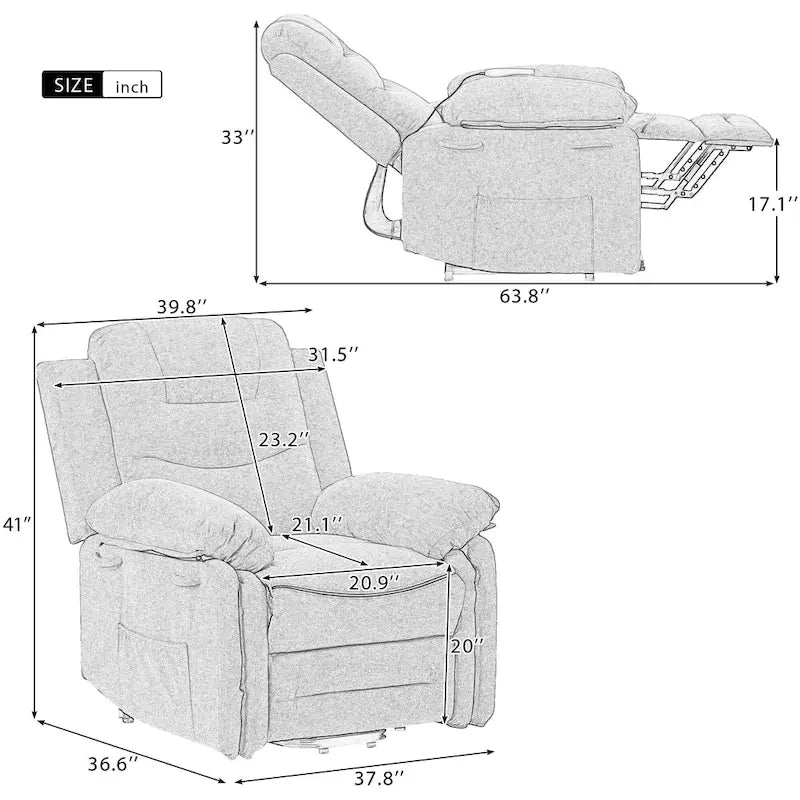 Massage Recliner Chair for Seniors-Power Lift,Adjustable Massage,Heating Features,Infinite Position Reclining,and Side Pocket