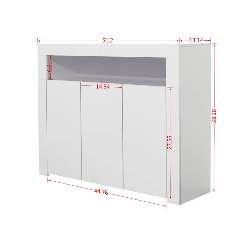 Living Room Sideboard Storage Cabinet Black High Gloss with LED Light, Modern Kitchen Unit Cupboard Buffet Wooden Storage