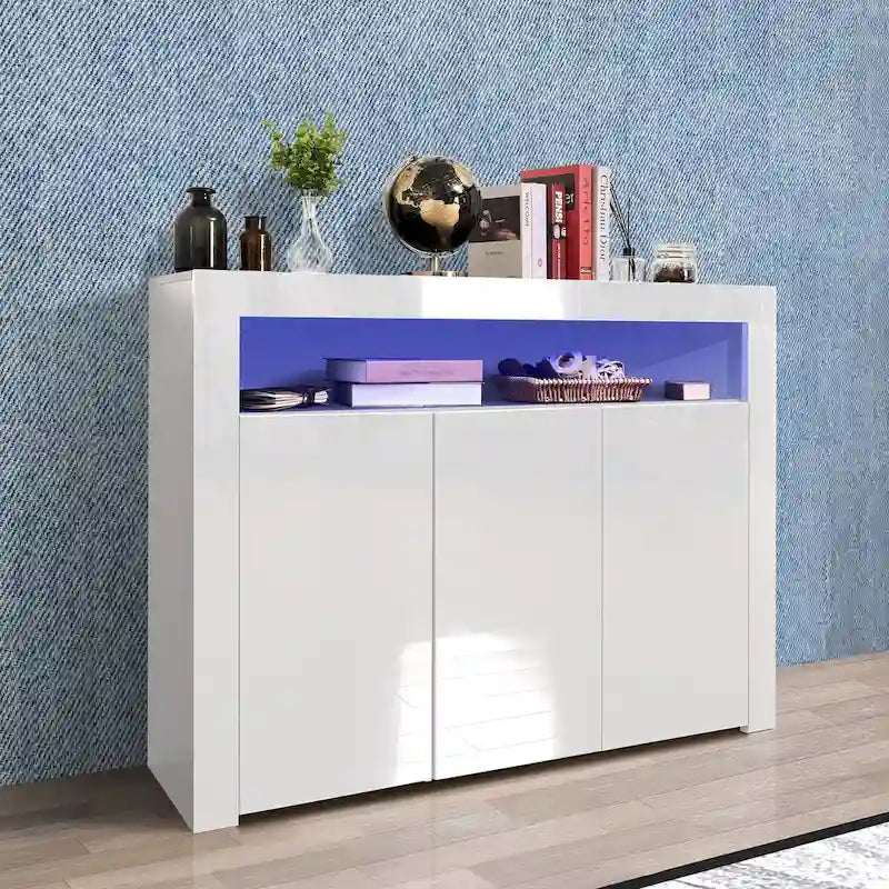 Obývací pokoj příborník skříňka černý vysoký lesk s LED osvětlením, moderní kuchyňská linka skříňka bufetová dřevěná úložná