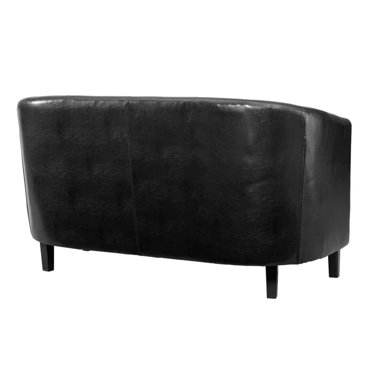 Látkou potažená pohovka ve tvaru sudu ze syntetické kůže s knoflíkovým prošíváním ve stylu Midcentury Modern – Pohodlná pohovka ve tvaru vany