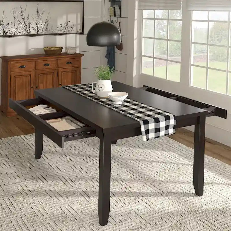 Solid Wood Rectangular Dining Table with Two Drawers