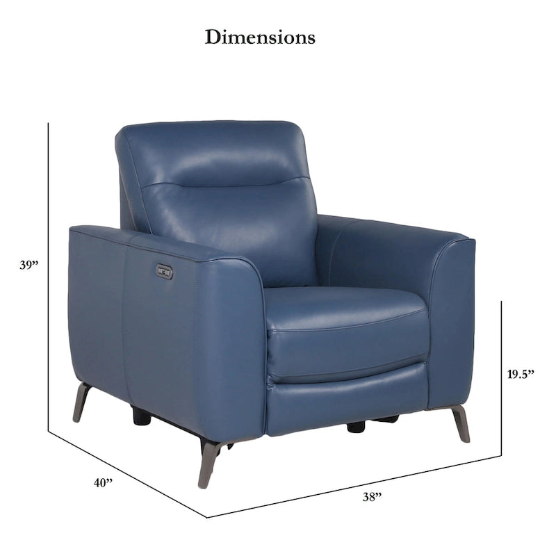 Top Grain Leather Ocean Blue Power Reclining Chair