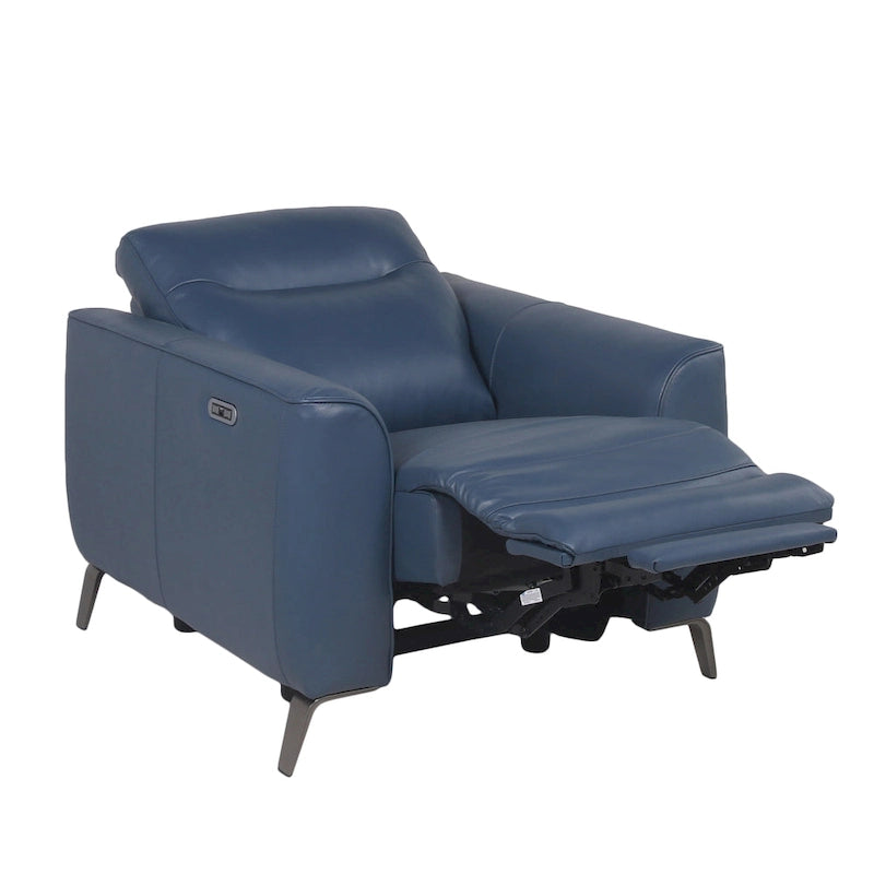 Kožené relaxační křeslo Ocean Blue s elektrickým polohováním z lícové usně
