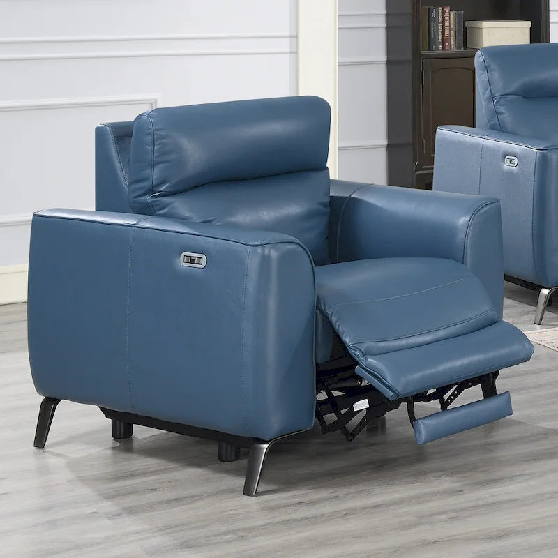 Kožené relaxační křeslo Ocean Blue s elektrickým polohováním z lícové usně