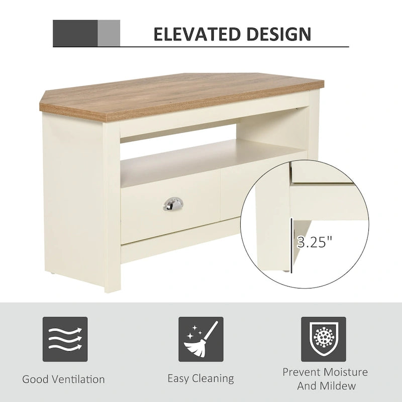 Corner TV Stand up to 50 Inch with 2 Drawers and 1 Storage Compartment