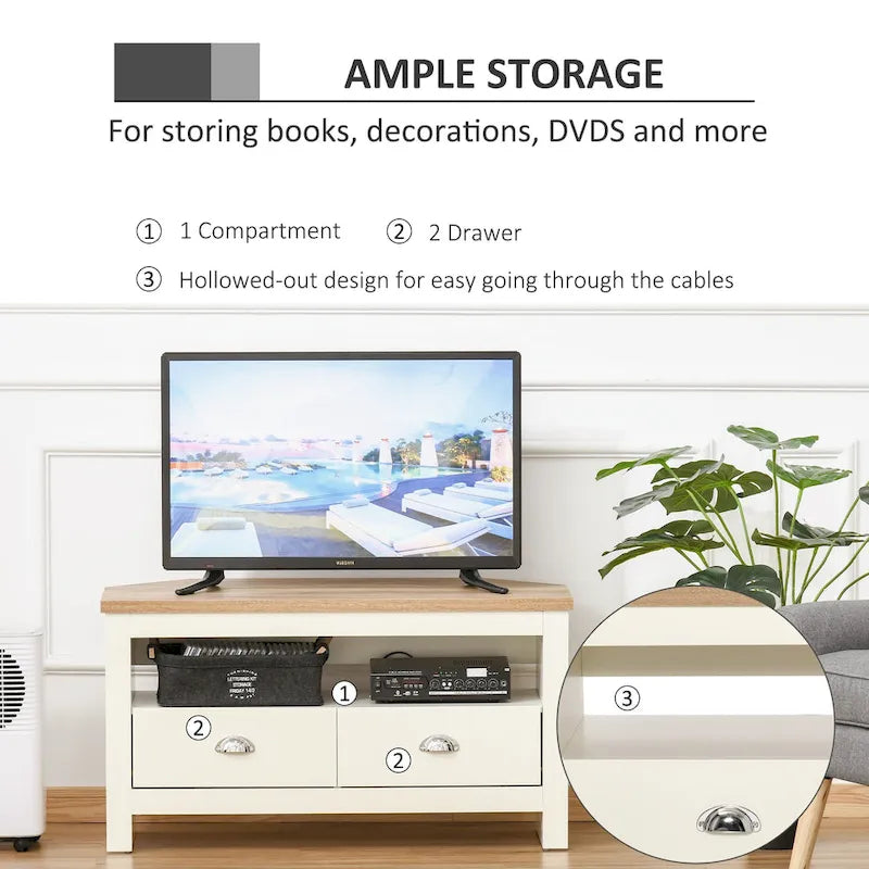 Corner TV Stand up to 50 Inch with 2 Drawers and 1 Storage Compartment