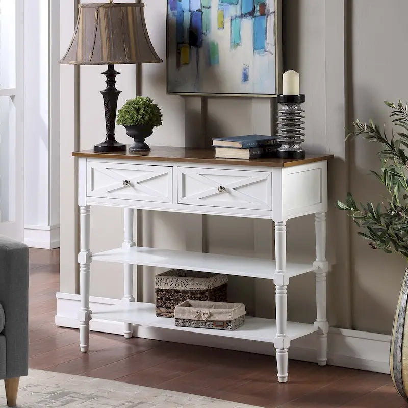 2 Drawer Console Table with Shelves