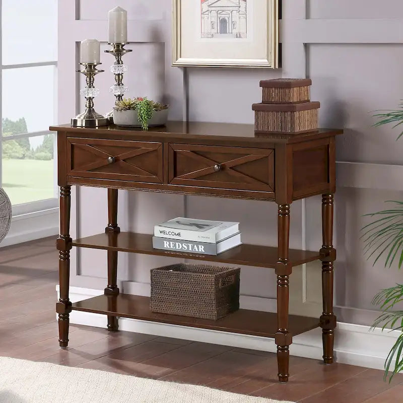 2 Drawer Console Table with Shelves