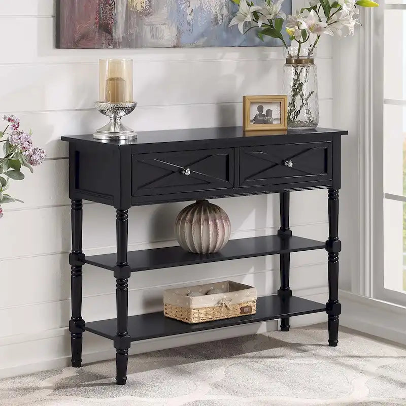 2 Drawer Console Table with Shelves