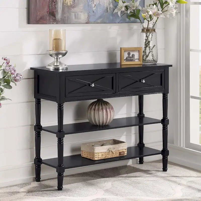 2 Drawer Console Table with Shelves