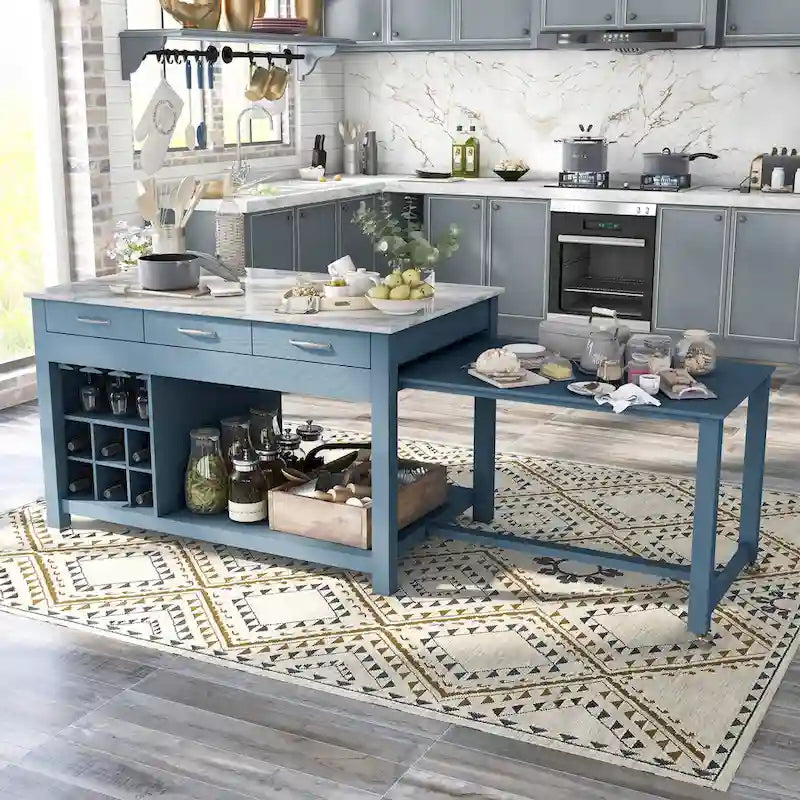 Farmhouse Wood Multi-Storage Kitchen Island