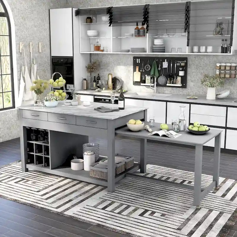 Farmhouse Wood Multi-Storage Kitchen Island
