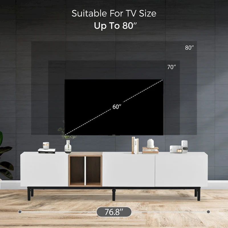 Modern TV Stand for 80 TV with 3 Doors, Media Console Table, Entertainment Center with Large Storage Cabinet for Living Room