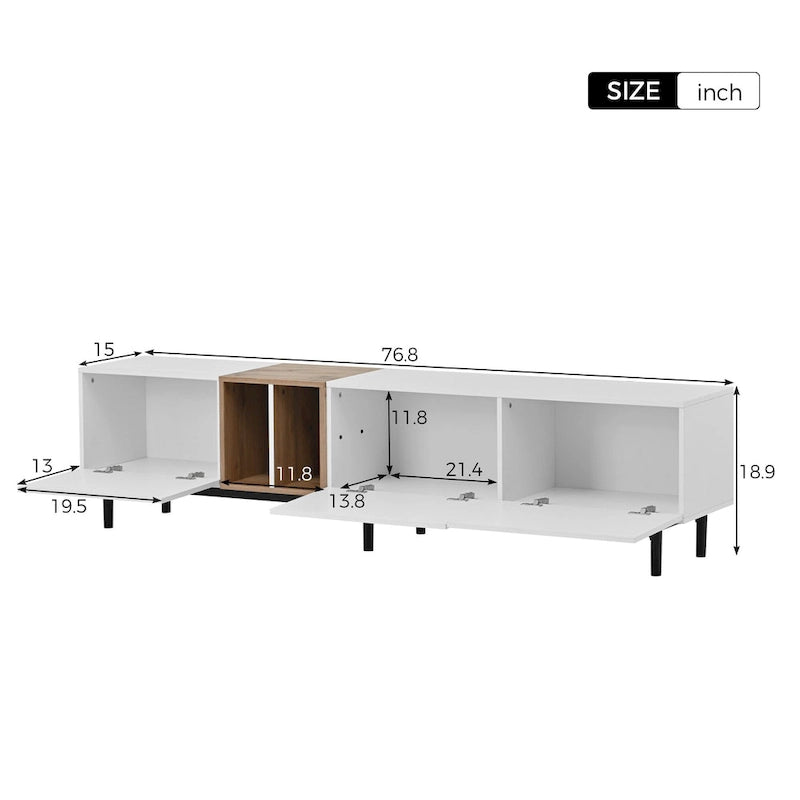 Moderní TV stolek pro 80" TV se 3 dvířky, konzolový stolek pod TV, zábavní centrum s velkou úložnou skříňkou do obývacího pokoje