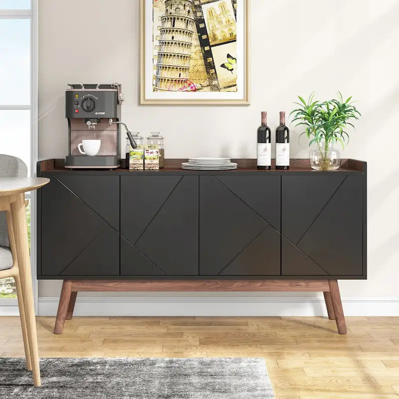 55 Black Buffet Cabinet Kitchen Sideboard Storage Cabinet with Storage