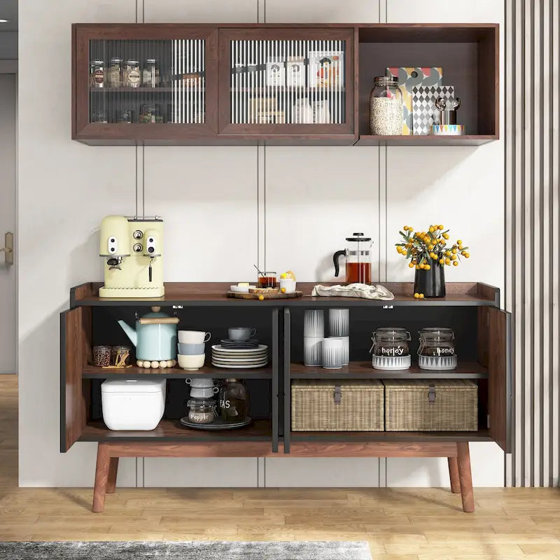 55 Black Buffet Cabinet Kitchen Sideboard Storage Cabinet with Storage