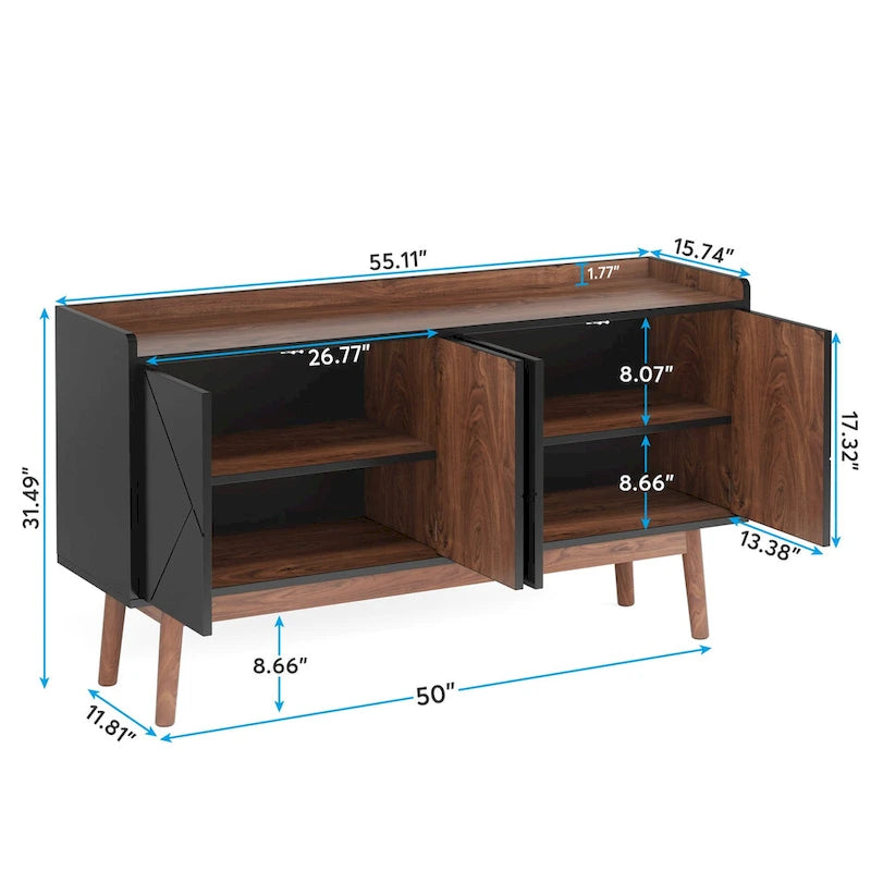 55" černá komoda do jídelny, kuchyňská odkládací skříňka s úložným prostorem