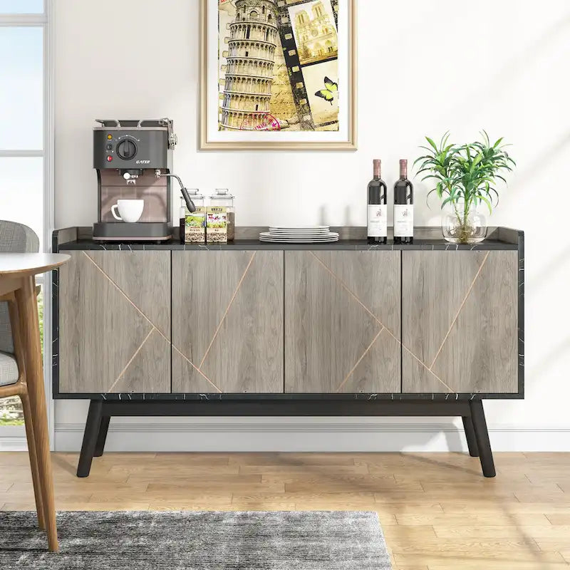 55" černá komoda do jídelny, kuchyňská odkládací skříňka s úložným prostorem