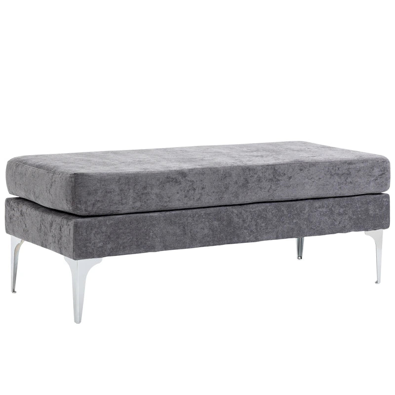 48 End of Bed Bench, Upholstered Entryway Bench with Double Layer Seat Cushions and Steel Legs, Dark Gray