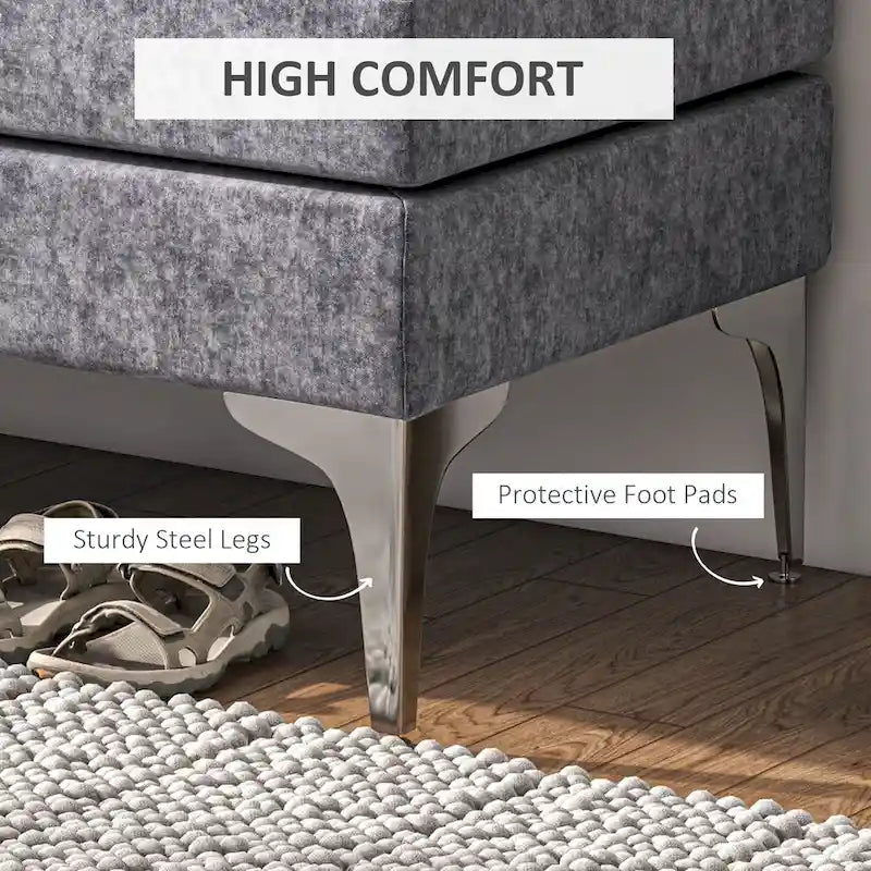 48 End of Bed Bench, Upholstered Entryway Bench with Double Layer Seat Cushions and Steel Legs, Dark Gray