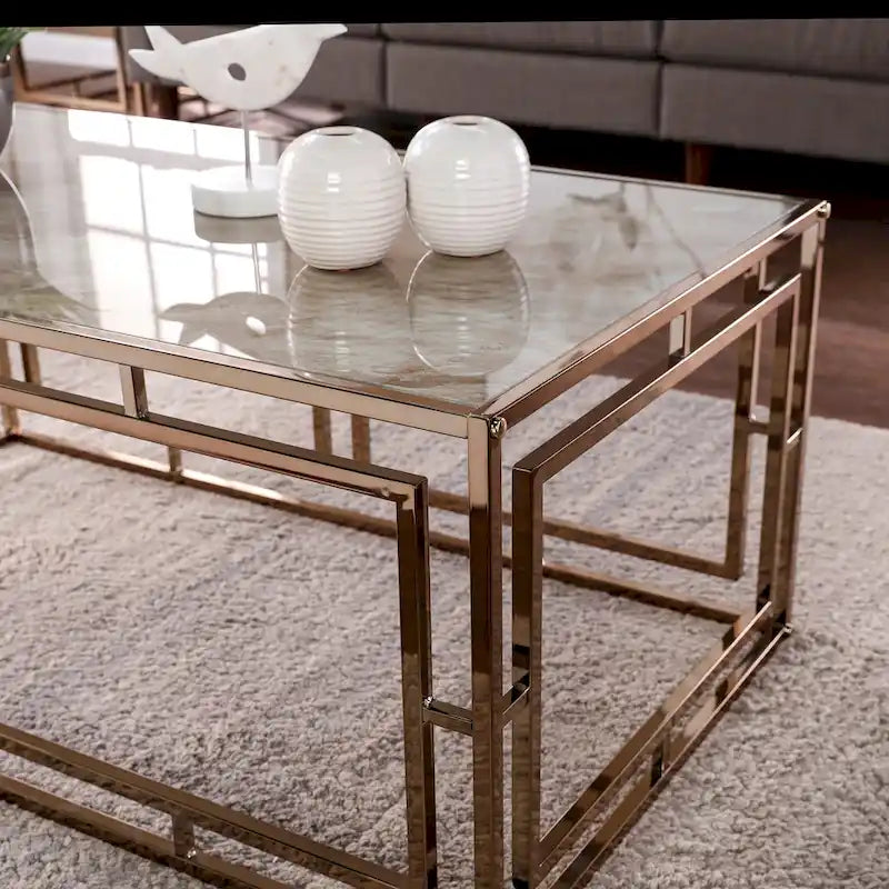 Rectangular Geometric Faux Marble Coffee Table