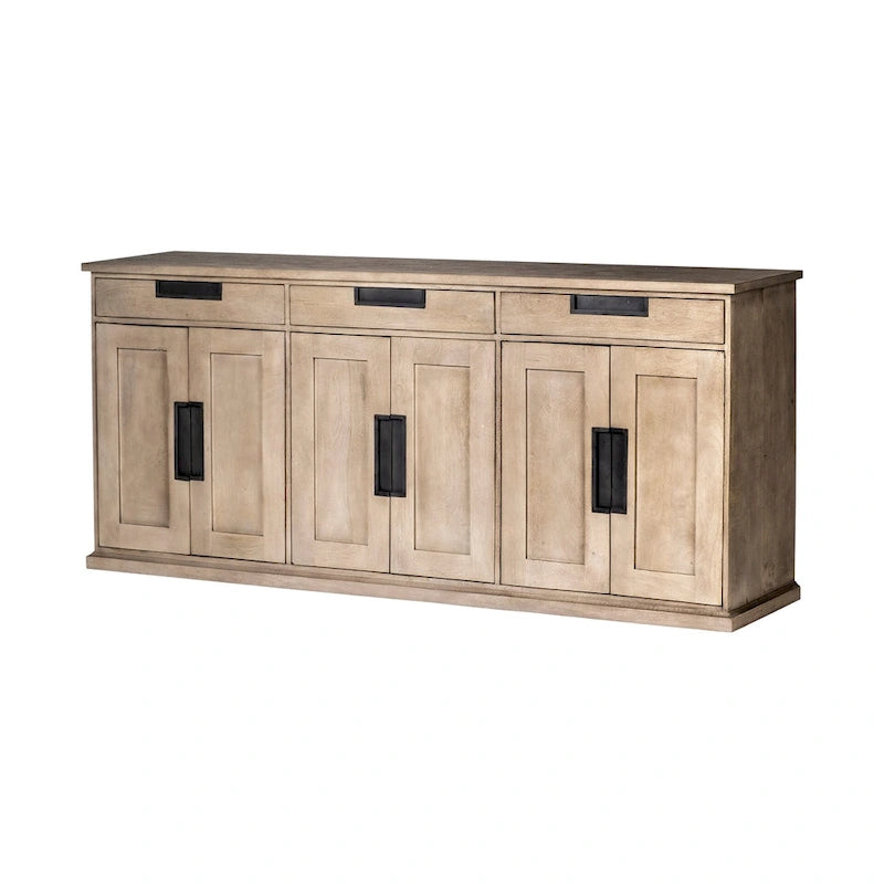 Natural Brown Solid Wood 3 Drawer 6 Door Sideboard - 81.5W x 18.5D x 36H