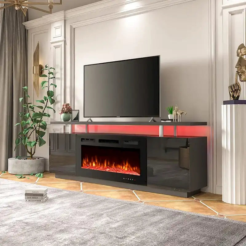 70" Fireplace TV Stand with 36" Electric Fireplace for TVs up to 80", Black