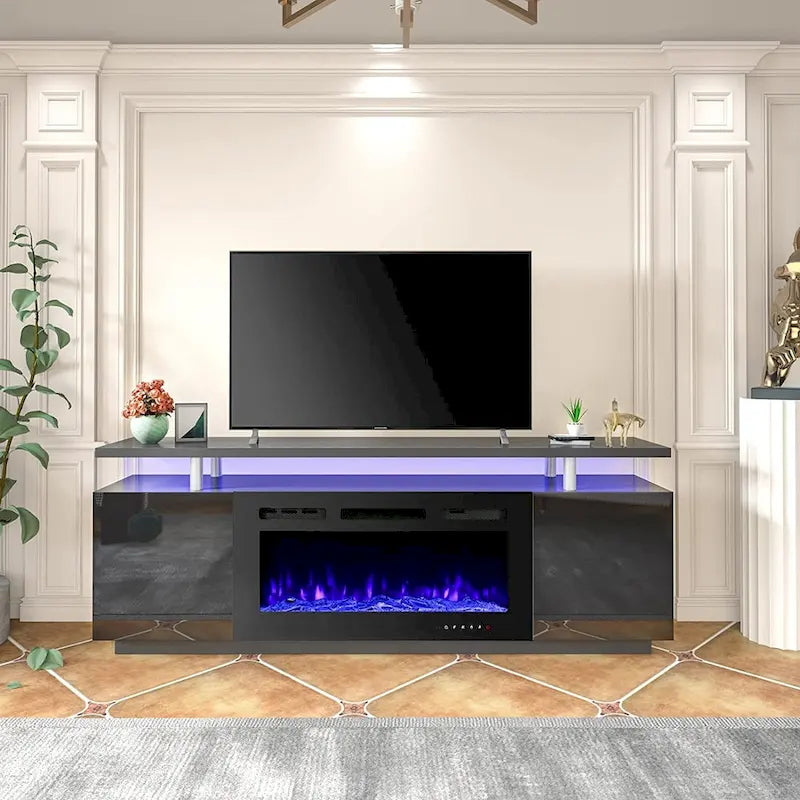 70" Fireplace TV Stand with 36" Electric Fireplace for TVs up to 80", Black