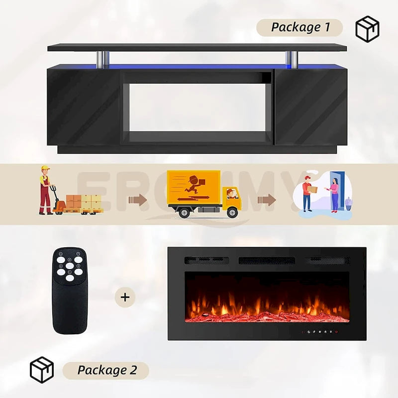 70" Fireplace TV Stand with 36" Electric Fireplace for TVs up to 80", Black
