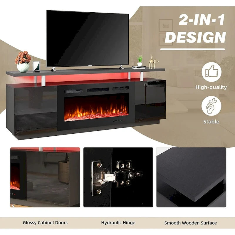 70" TV stolek s krbem a 36" elektrickým krbem pro TV do 80", černý