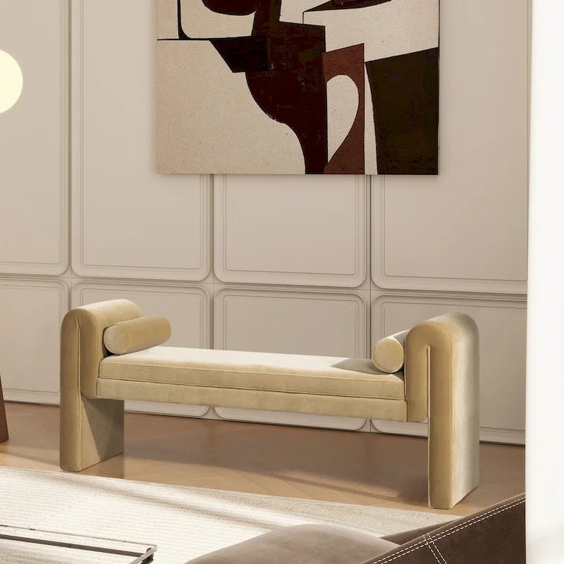 60.5 Transitional Velvet Upholstered Arched Arm Entryway Bench