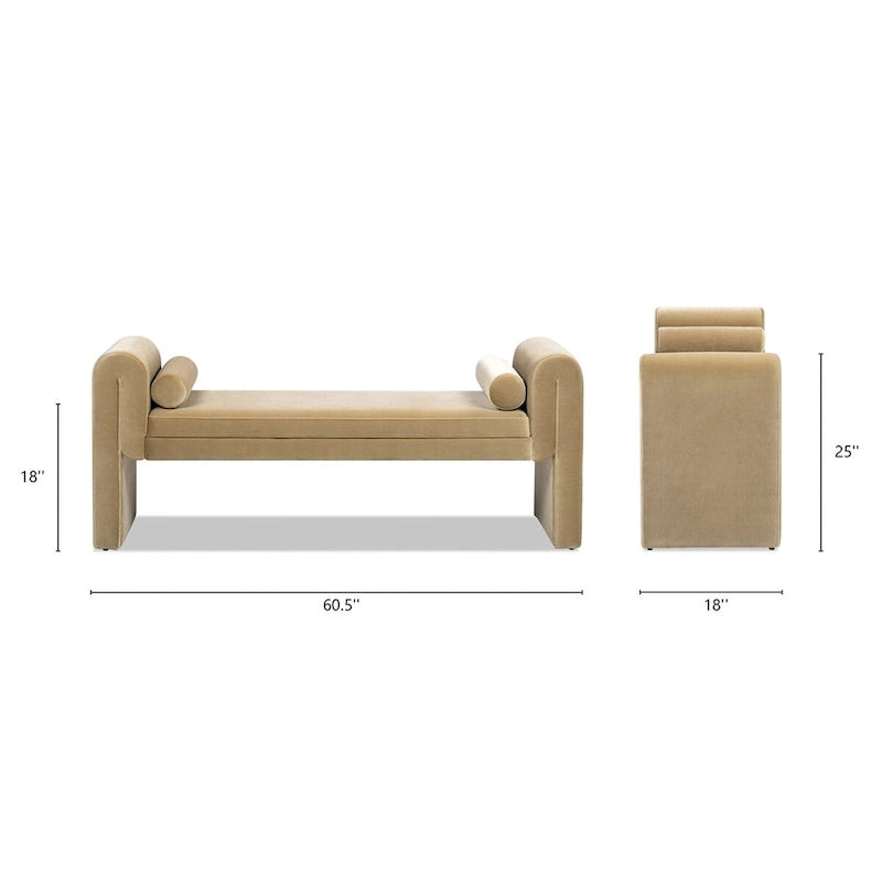 60.5 Transitional Velvet Upholstered Arched Arm Entryway Bench