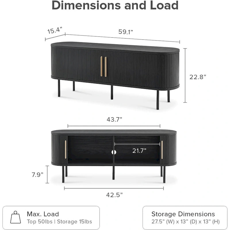 59 Tambour TV Stand, Fluted Entertainment Center