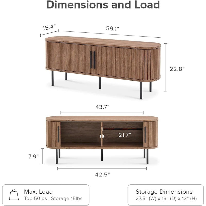 TV stolek Tambour, 59", drážkovaná TV skříňka