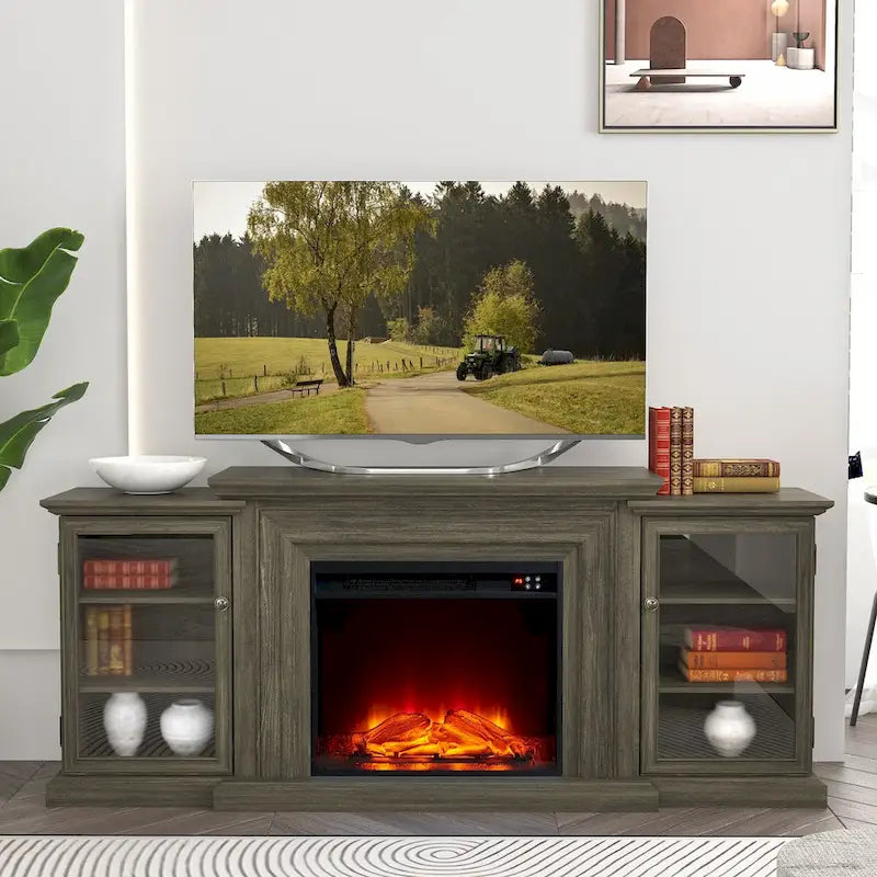 Rustikální TV stolek s krbem – šířka 70 – Vhodný pro TV do 70" – 71Š x 30V x 15,5H