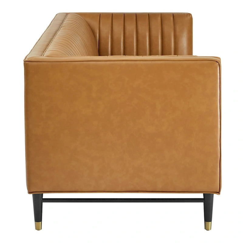 Channel Tufted Vegan Leather Sofa