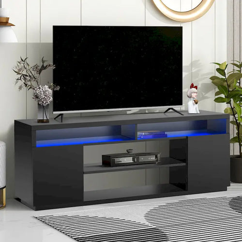 Moderní černý obdélníkový RGB LED TV stolek pod TV do 75" (68")