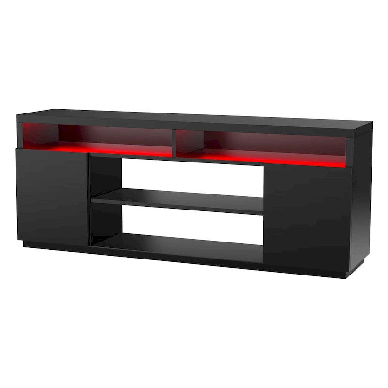 Moderní černý obdélníkový RGB LED TV stolek pod TV do 75" (68")