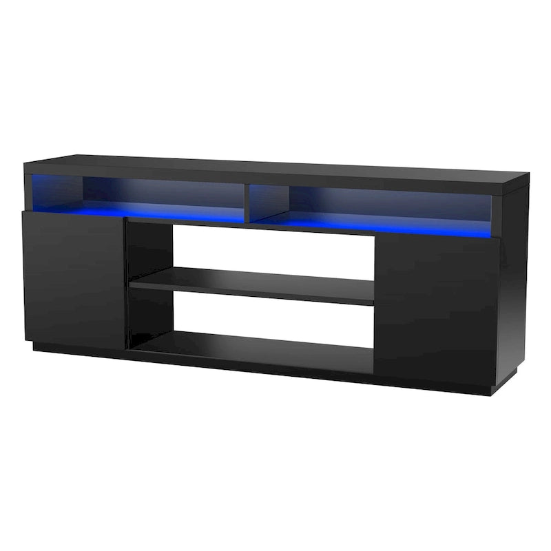 Moderní černý obdélníkový RGB LED TV stolek pod TV do 75" (68")