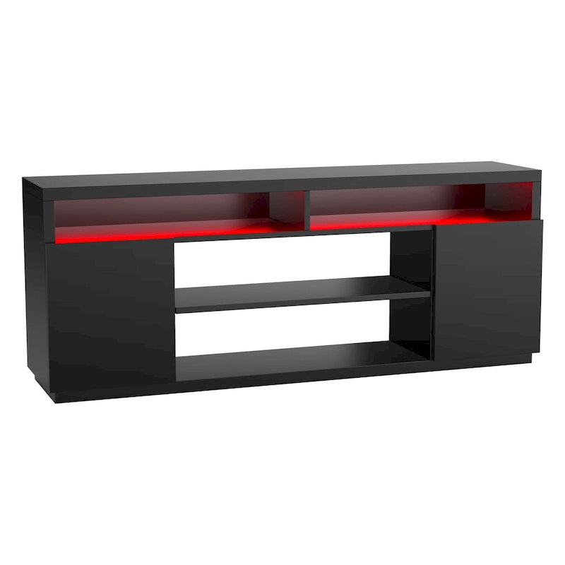 Moderní černý obdélníkový RGB LED TV stolek pod TV do 75" (68")