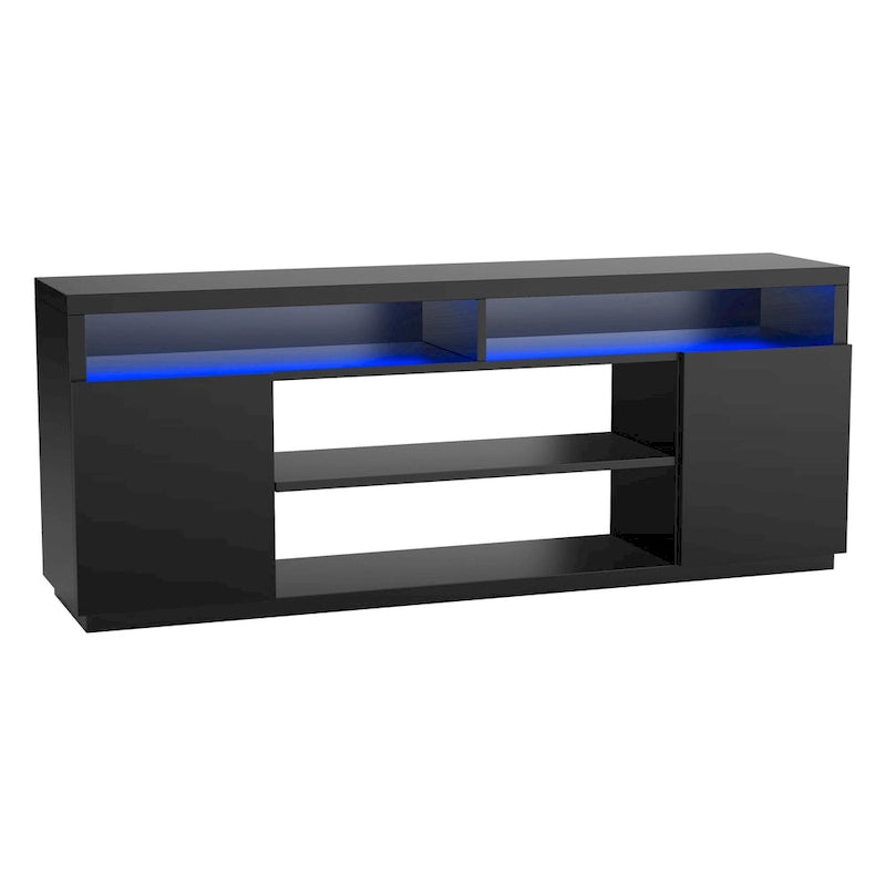 Moderní černý obdélníkový RGB LED TV stolek pod TV do 75" (68")